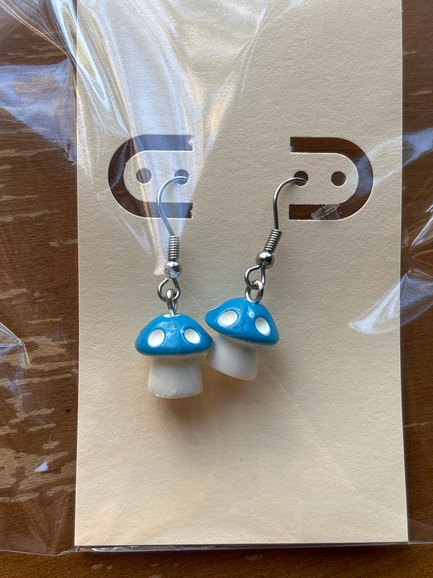 Blue Mushroom Dangle Earrings