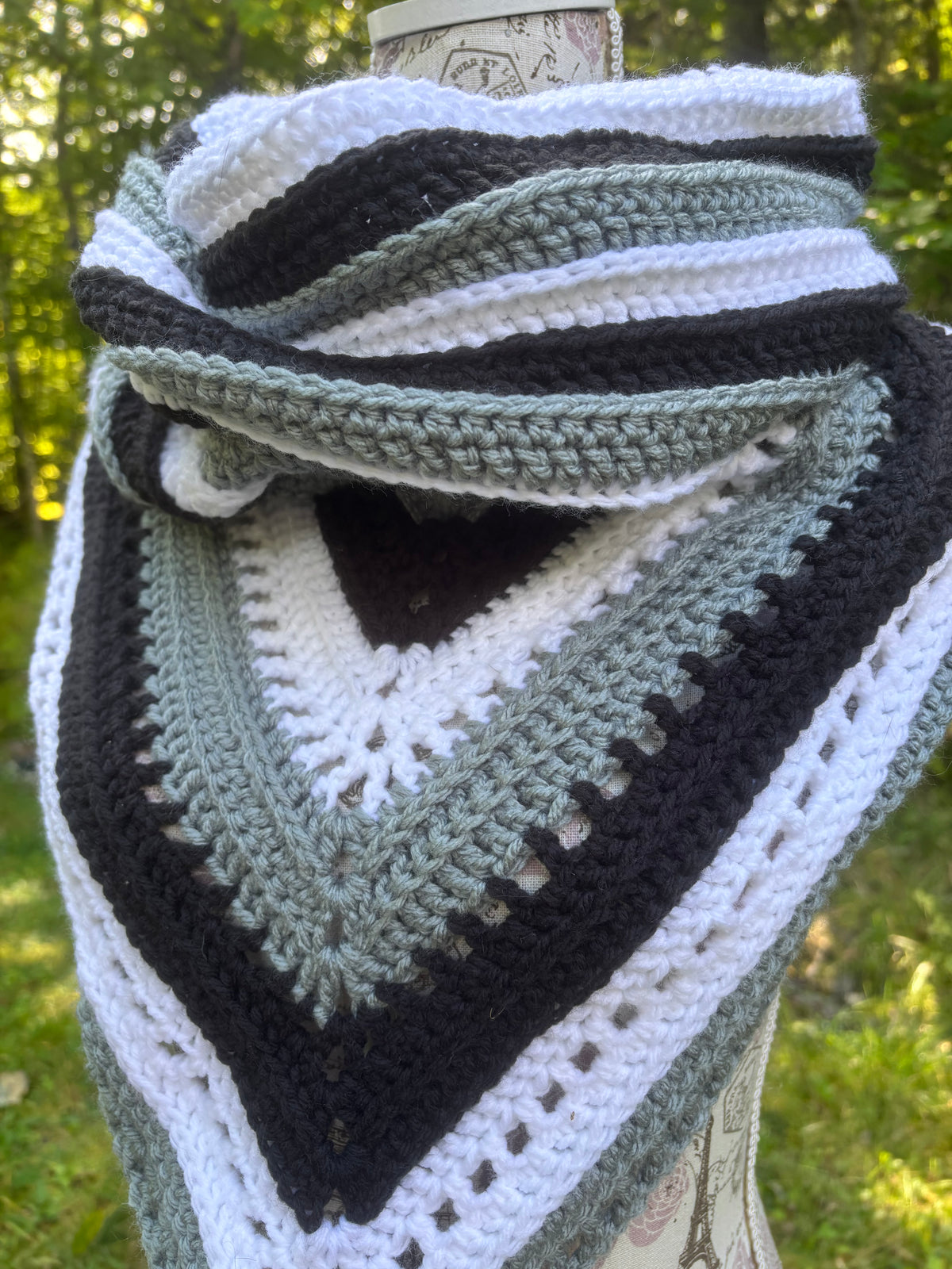 Wild Oleander Hooded Cowl Black, Gray and White Striped