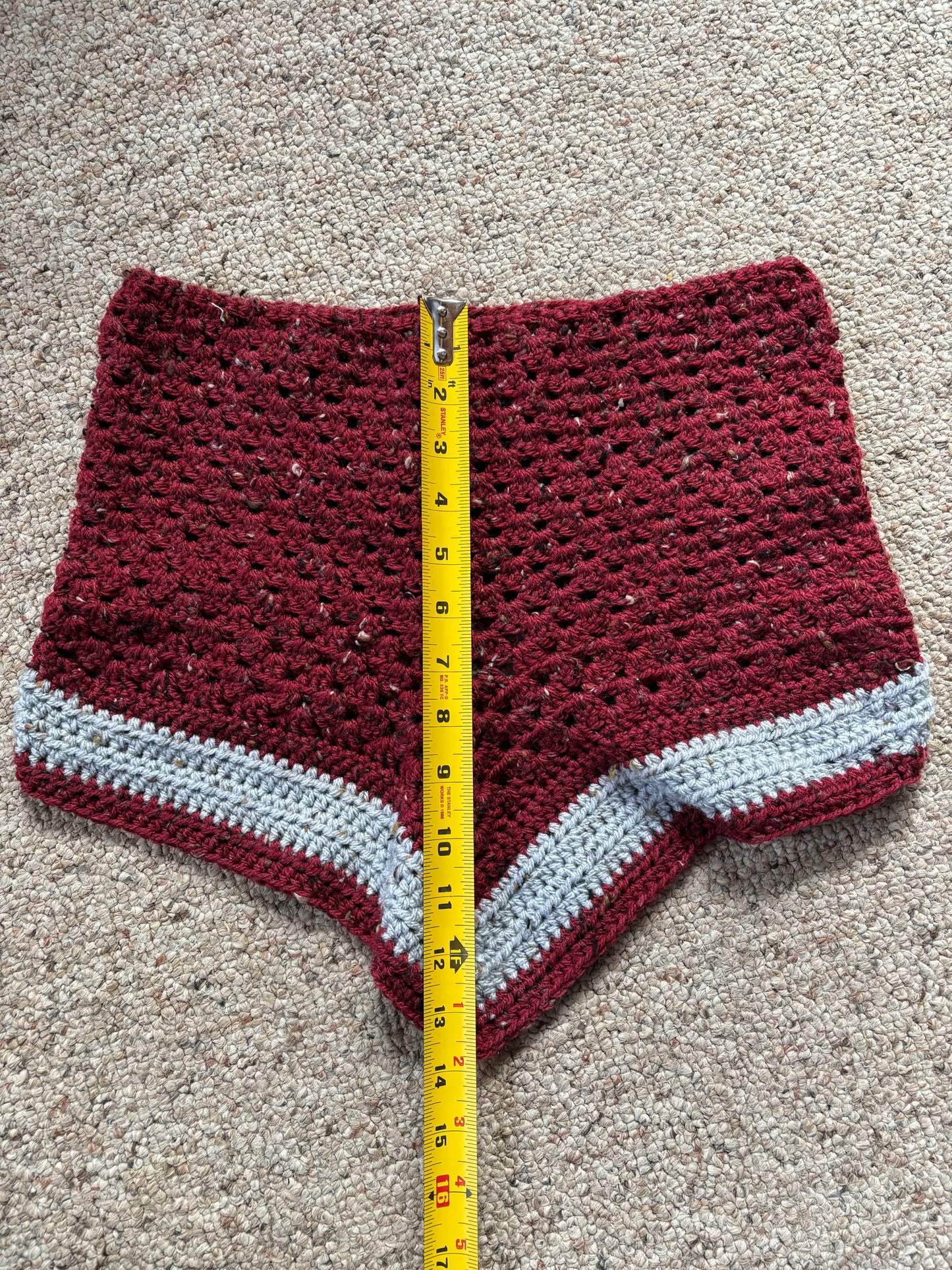 Crochet Cowl Granny Stitch Maroon and Silver Fleck