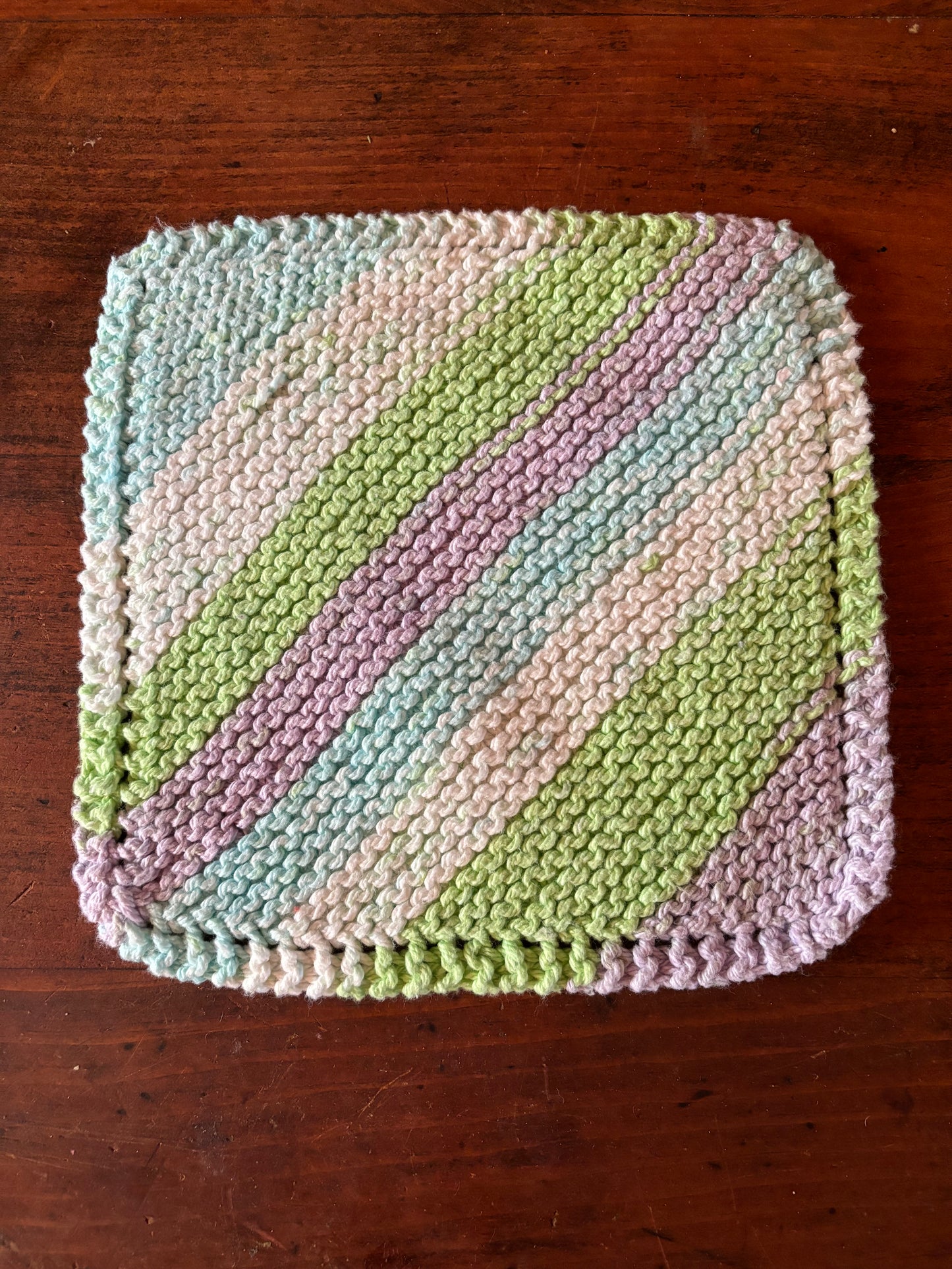 Simple Knit Dishcloth/Washcloth 100% Cotton Green, blue, purple and white