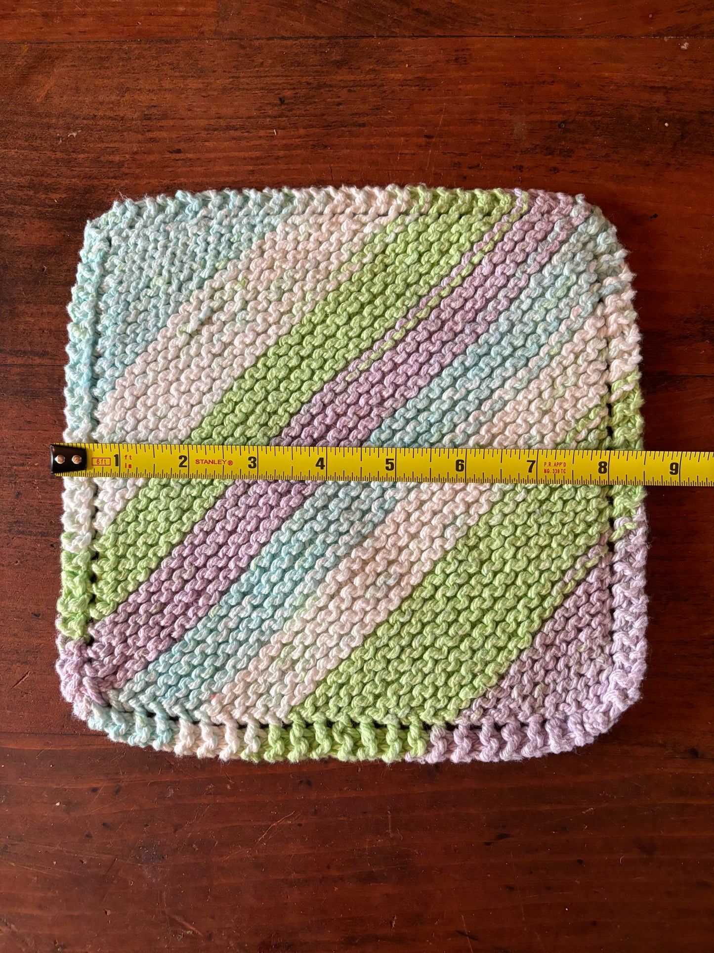 Simple Knit Dishcloth/Washcloth 100% Cotton Green, blue, purple and white