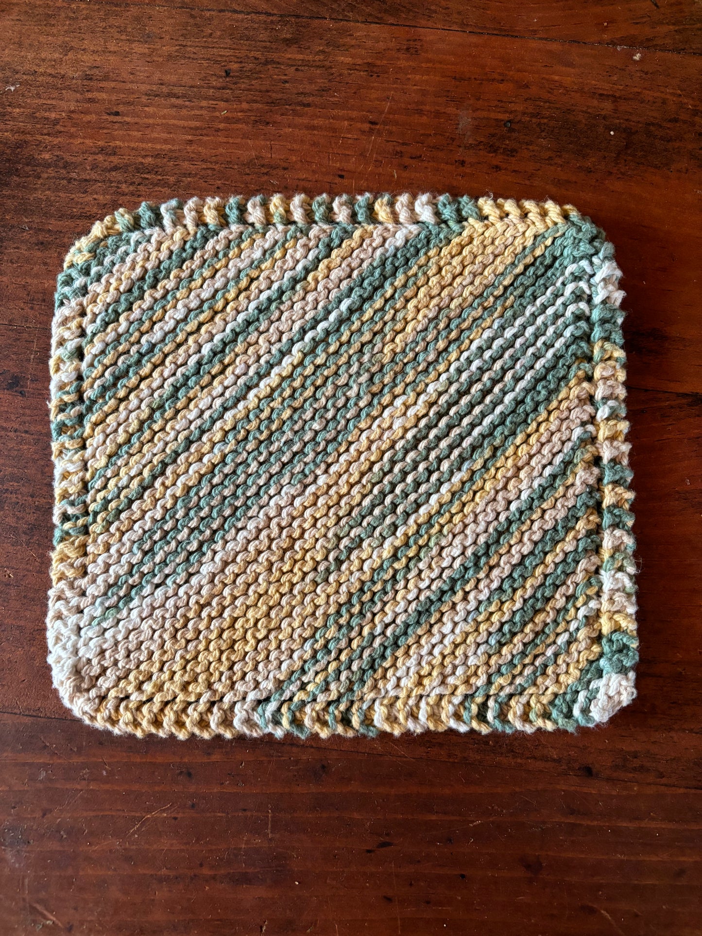 Simple Knit Dishcloth/Washcloth 100% Cotton Green, yellow and white