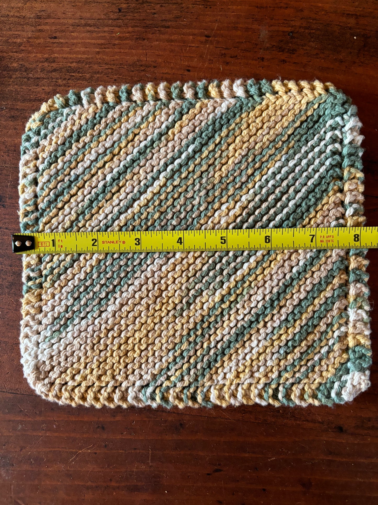 Simple Knit Dishcloth/Washcloth 100% Cotton Green, yellow and white