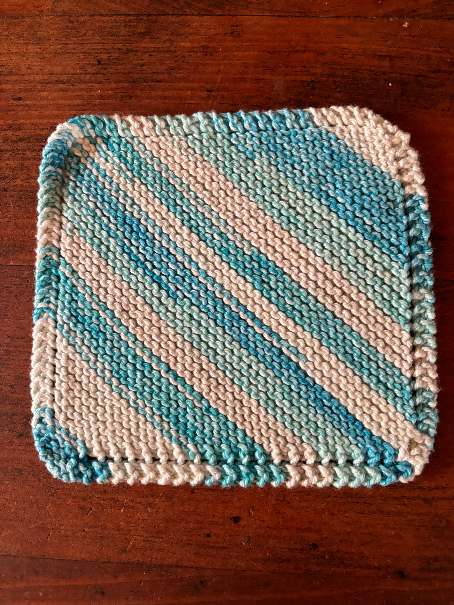 Simple Knit Dishcloth/Washcloth 100% Cotton Blue Stripes