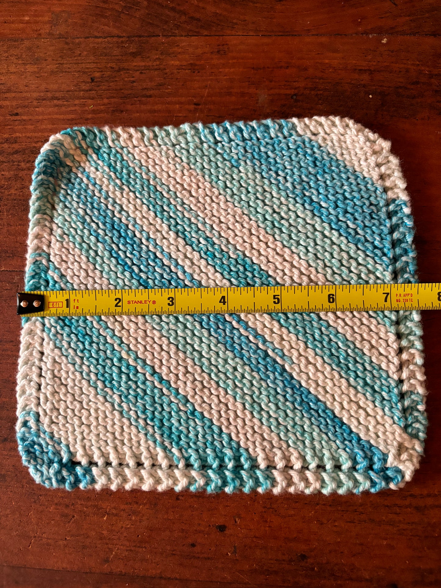 Simple Knit Dishcloth/Washcloth 100% Cotton Blue Stripes