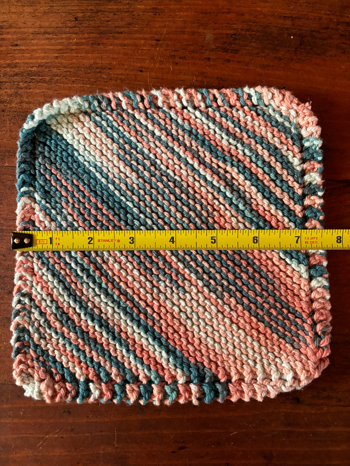Simple Knit Dishcloth/Washcloth 100% Cotton Pink, blue and white