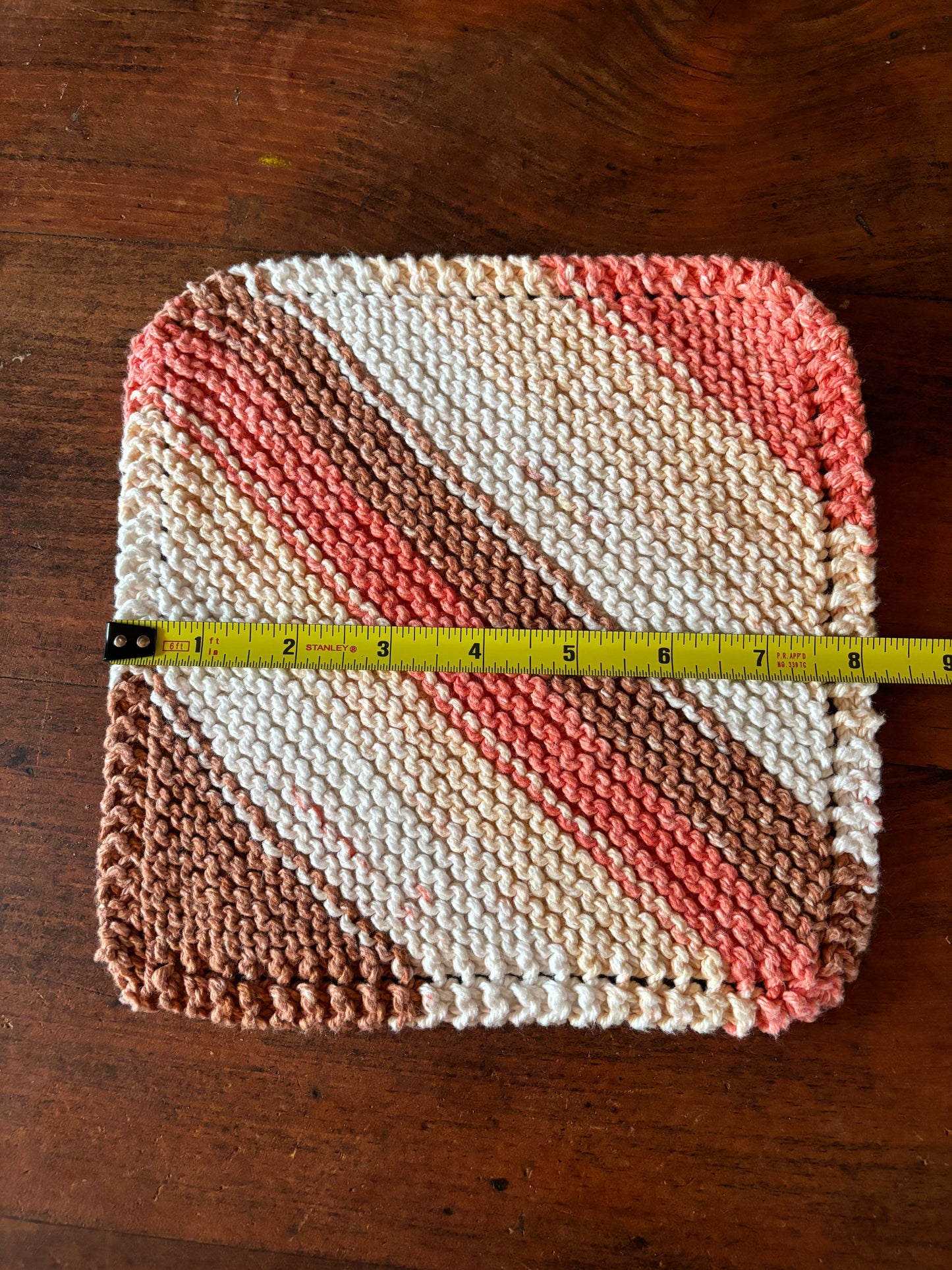 Simple Knit Dishcloth/Washcloth 100% Cotton Rust Stripes