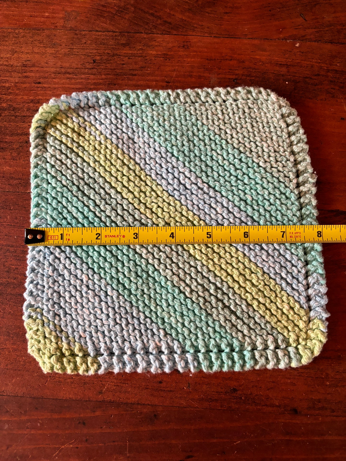 Simple Knit Dishcloth/Washcloth 100% Cotton Greens with blue