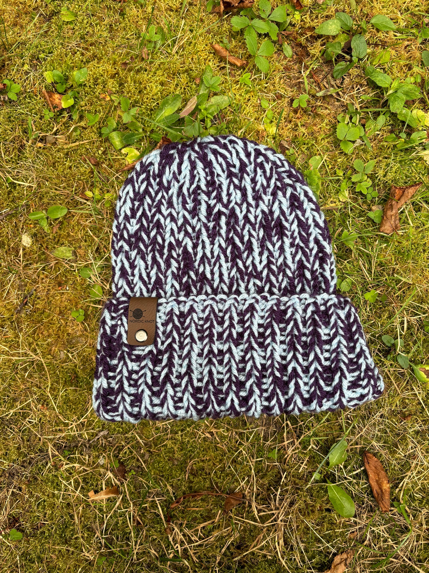 The Nordic Knit Beanie Soft Blue and Purple