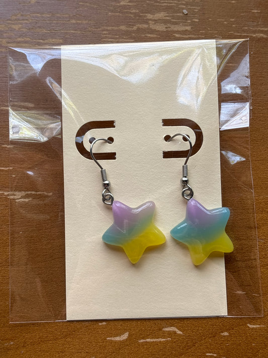 Purple, Blue and Yellow Star Dangle Earrings