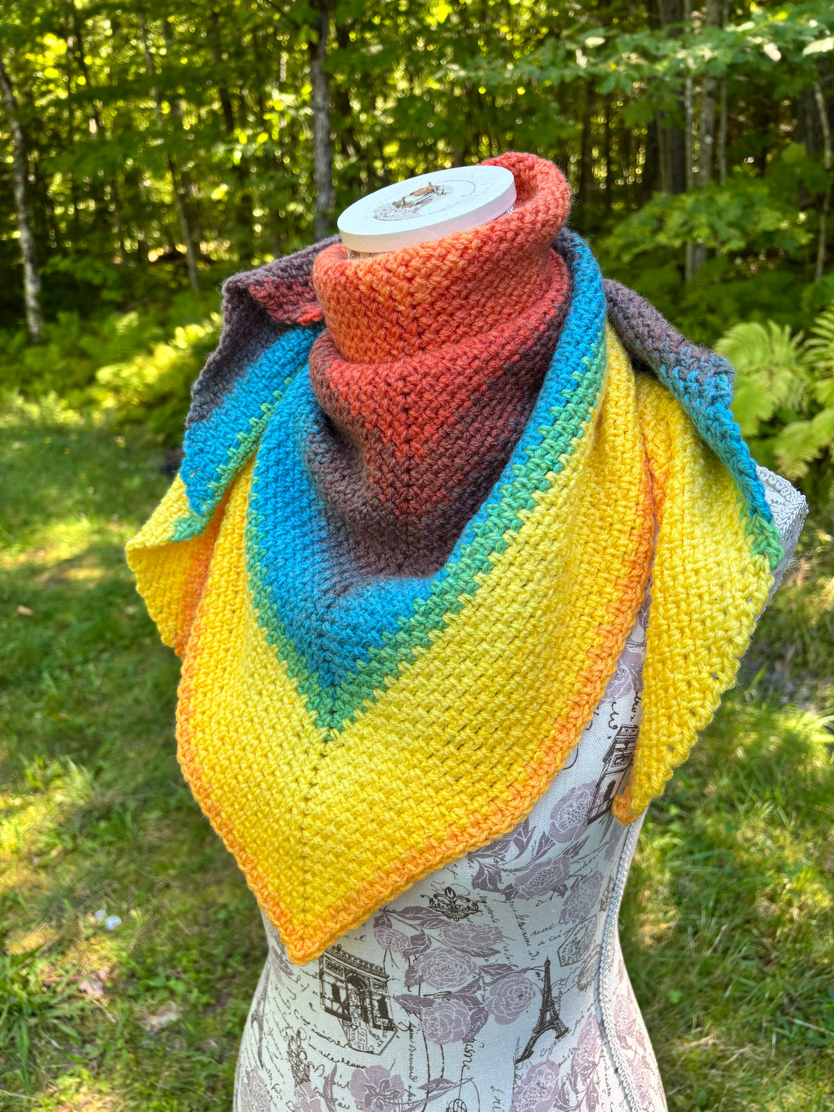 Moss Stitch Triangle Scarf Thunderbird