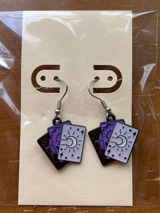Purple Tarot Card Enamel Charm Dangle Earrings