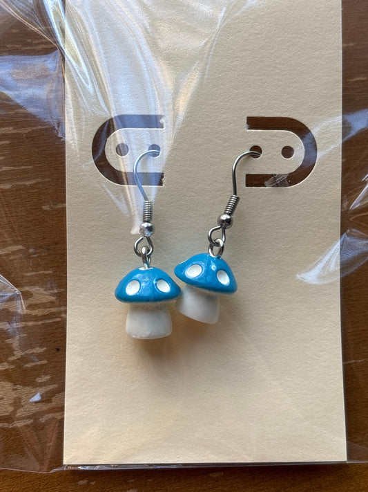 Blue Mushroom Dangle Earrings