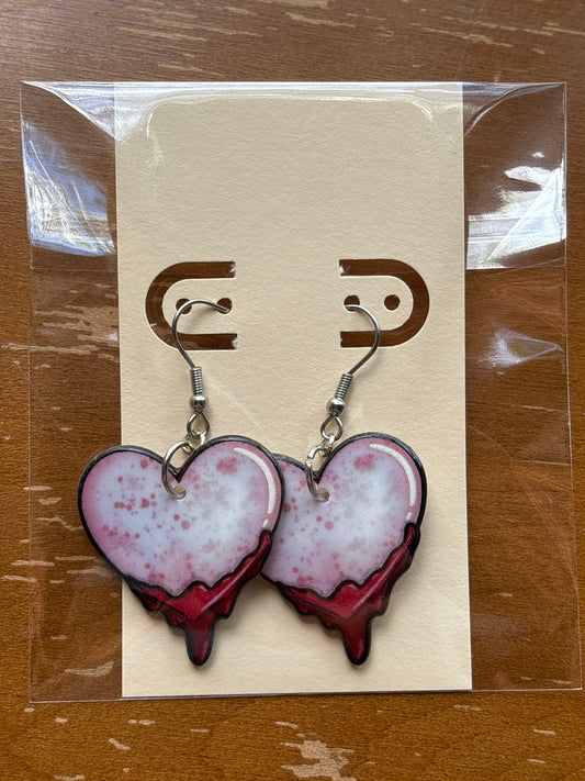Bleeding Heart Dangle Charm Earrings