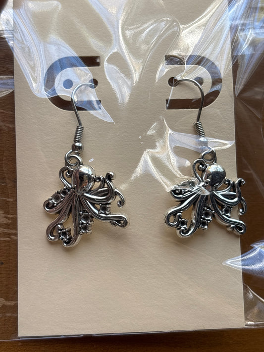 Silver Octopus Dangle Earrings