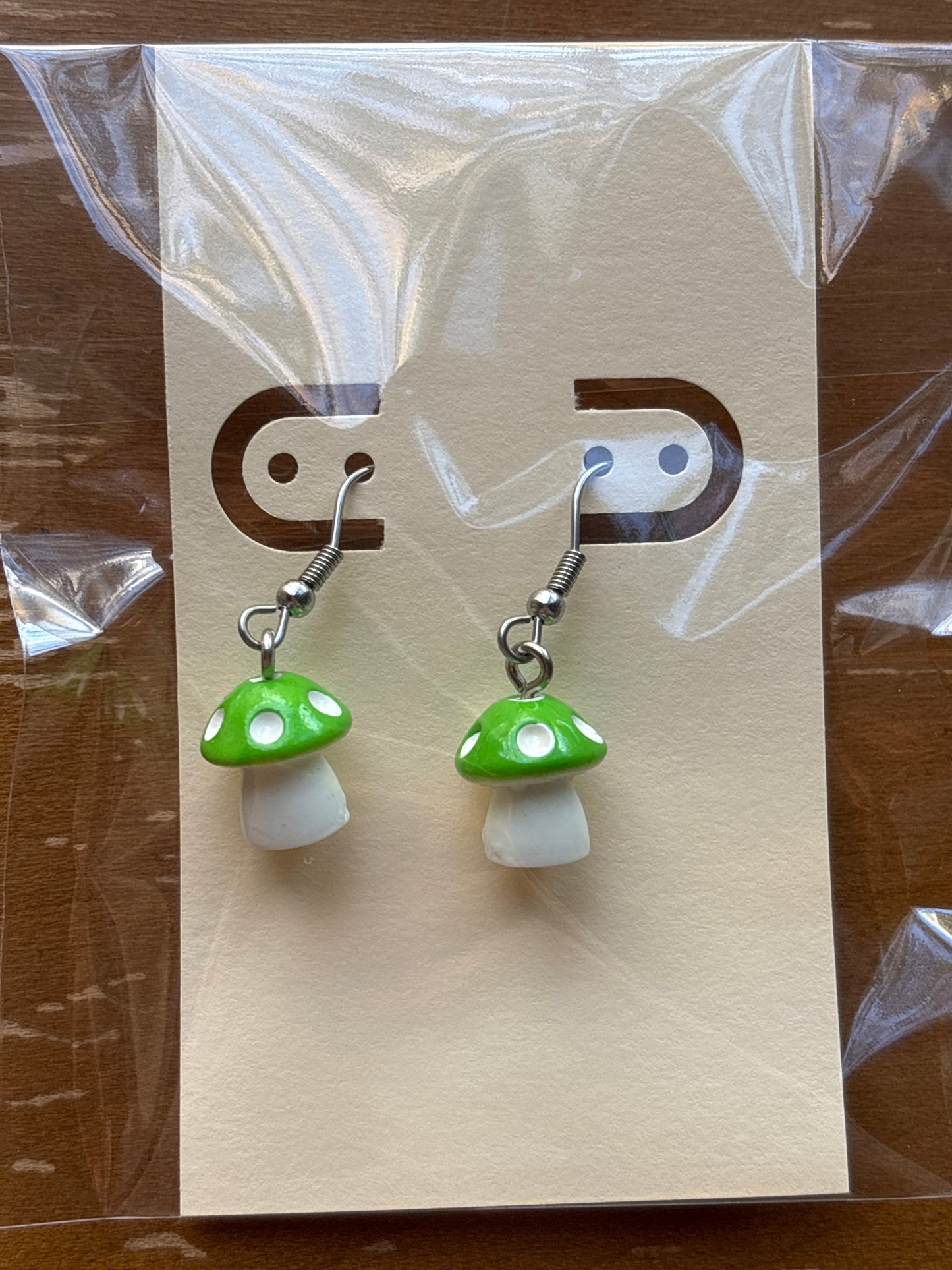 Green Mushroom Dangle Earrings