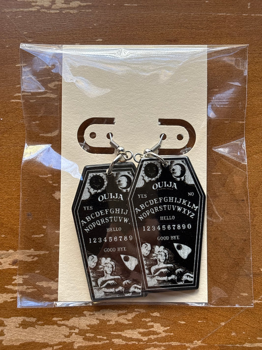 Ouija Board Coffin Black Dangle Earrings