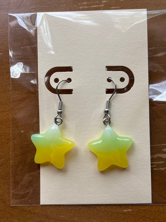 Green and Yellow Star Dangle Earrings