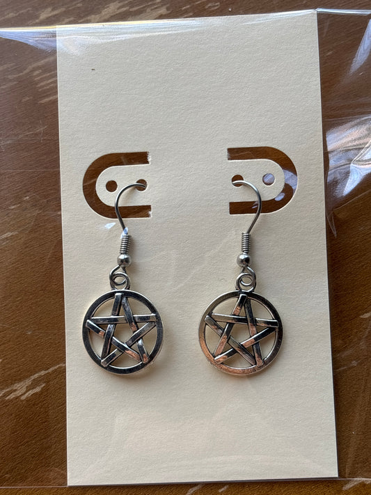 Pentacle Silver Dangle Earrings