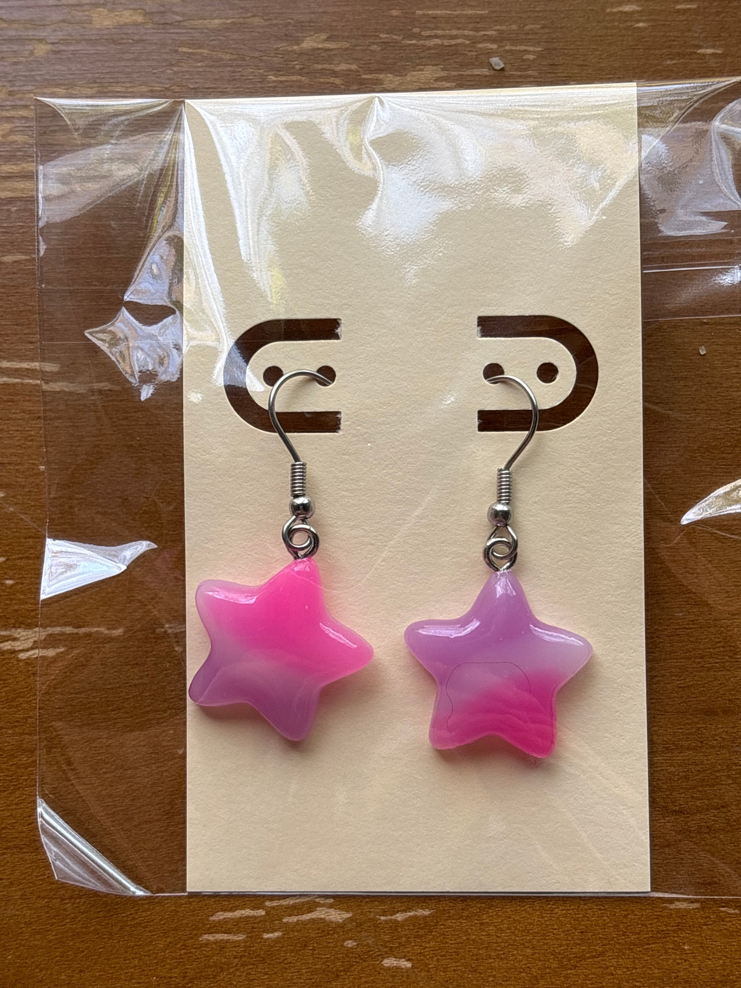 Purple and Pink Star Dangle Earrings