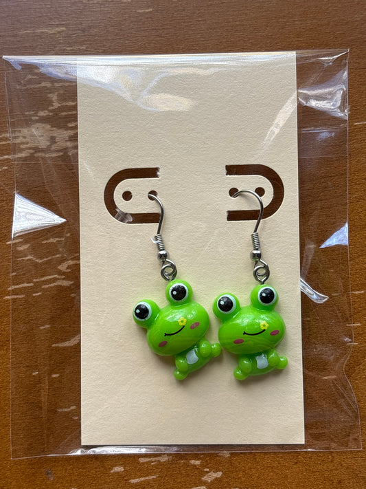Green Acrylic Frog Dangle Earrings