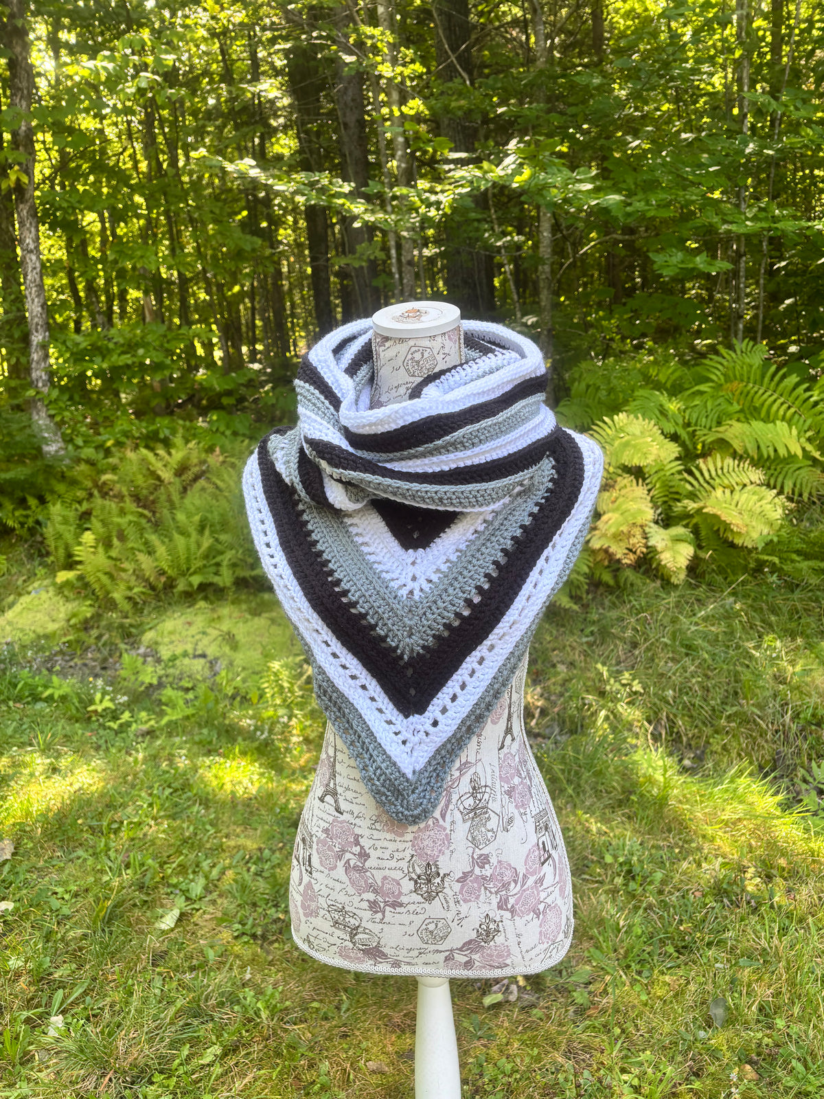 Wild Oleander Hooded Cowl Black, Gray and White Striped