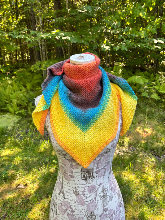 Moss Stitch Triangle Scarf Thunderbird