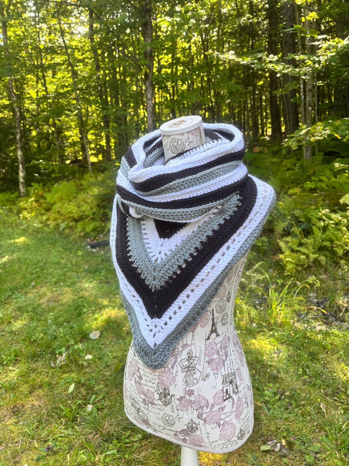 Wild Oleander Hooded Cowl Black, Gray and White Striped
