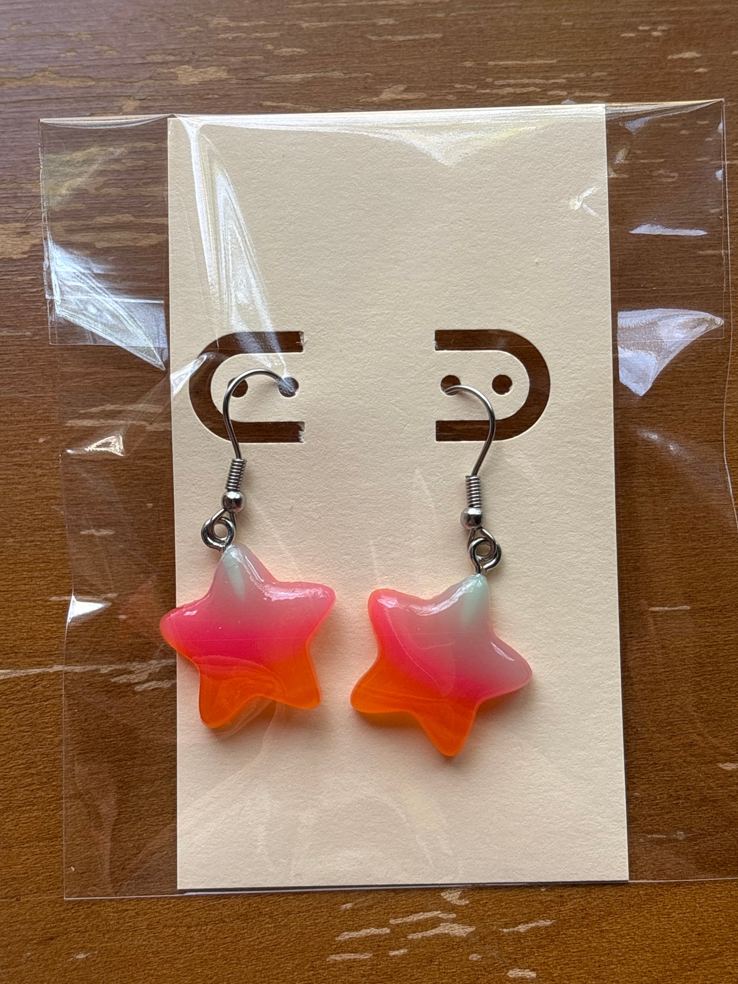 Orange and Pink Star Dangle Earrings