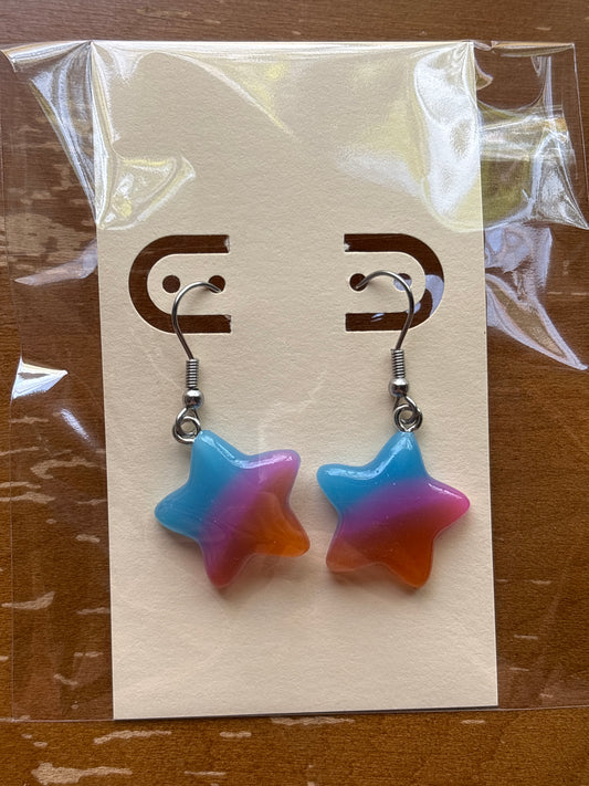 Blue, Pink and Orange Star Dangle Earrings