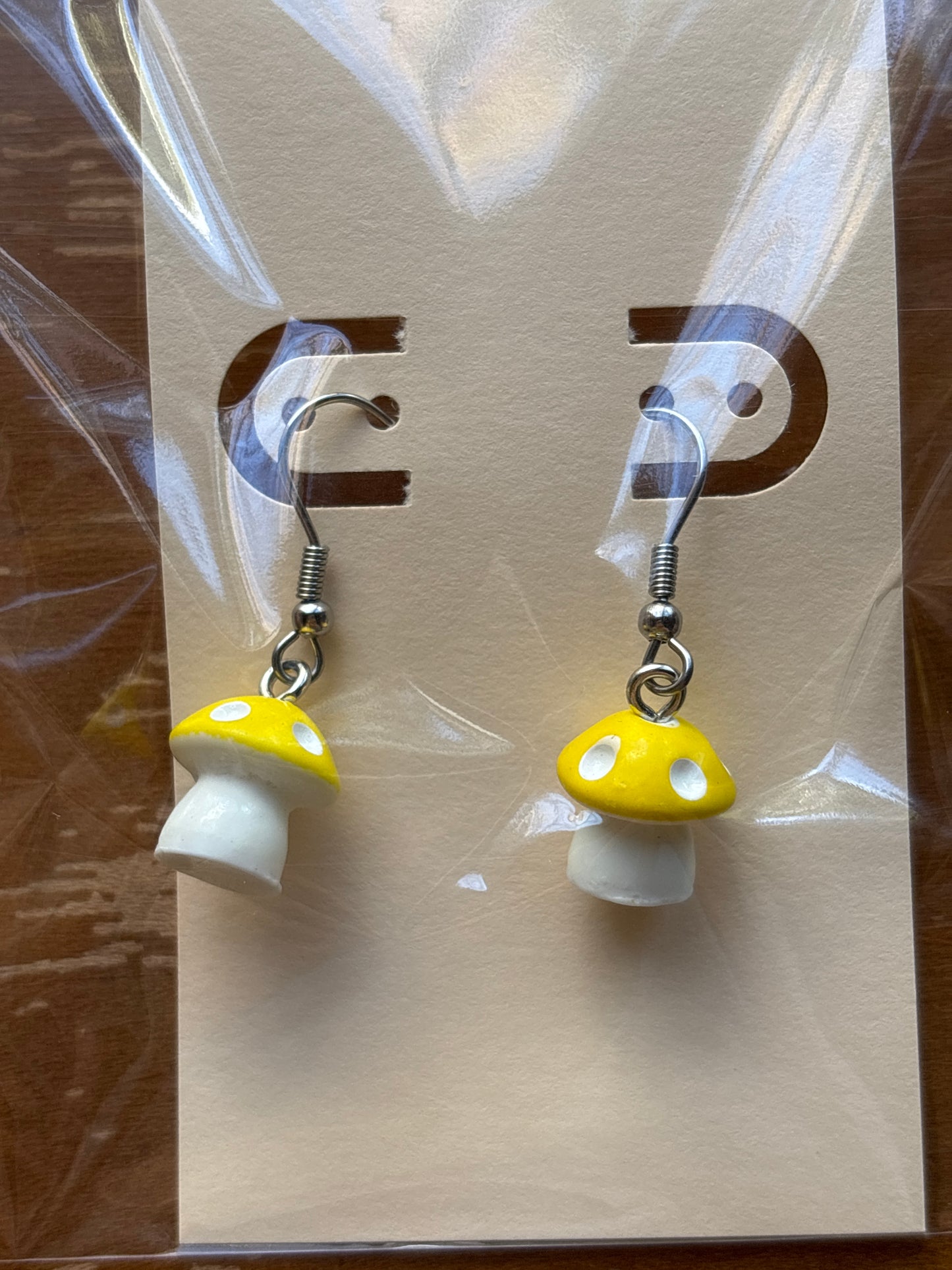 Yellow Mushroom Dangle Earrings