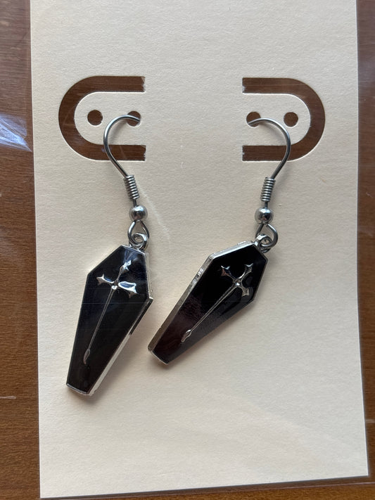 Black Enamel Coffin Dangle Earrings