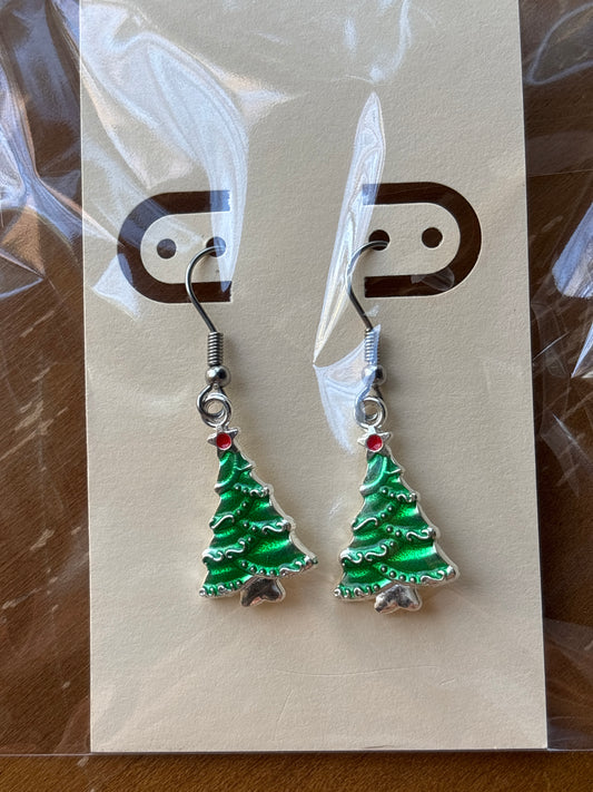 Christmas Tree Enamel Dangle Earrings