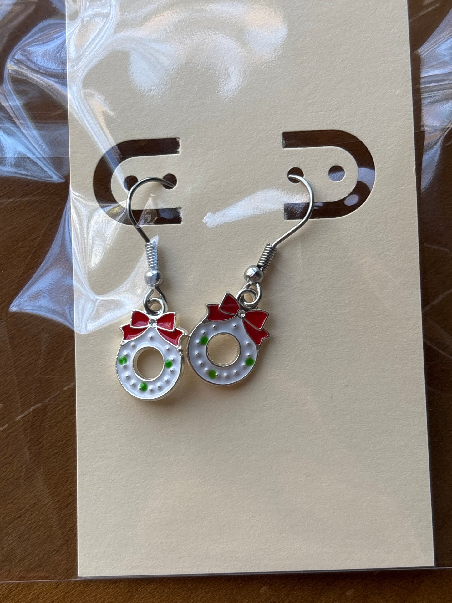 White Christmas Wreath Dangle Earrings