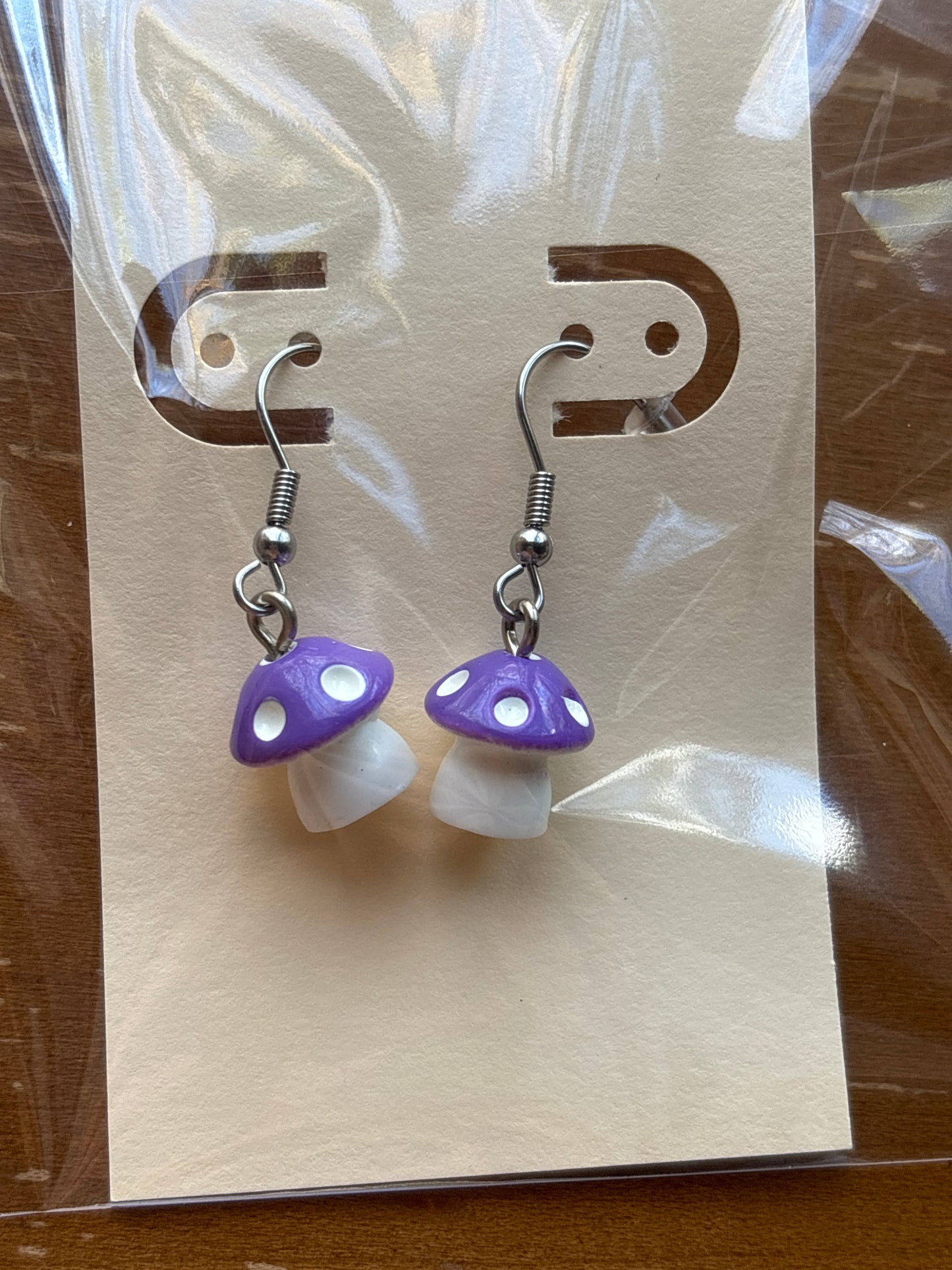 Purple Mushroom Dangle Earrings