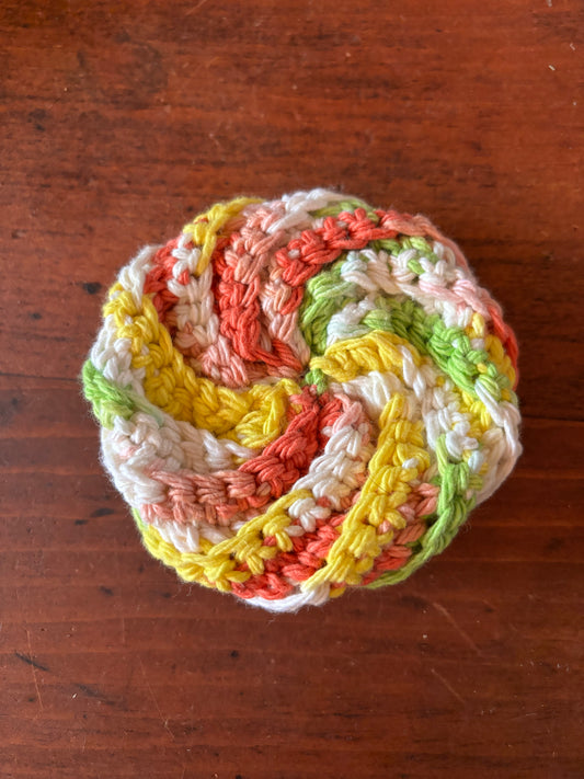 Crochet Cotton Spiral Dish Scrubby Pink, yellow, green and white