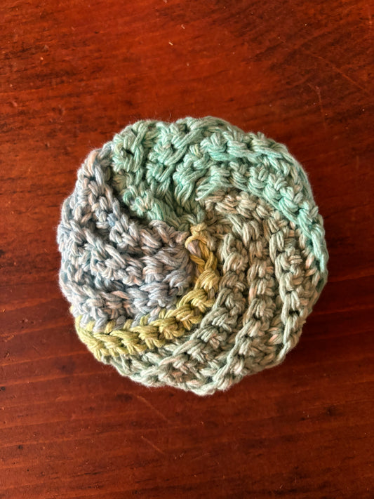 Crochet Cotton Spiral Dish Scrubby Greens with Blue