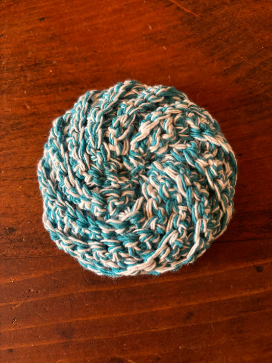 Crochet Cotton Spiral Dish Scrubby Blue and White Marled