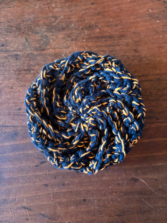 Crochet Cotton Spiral Dish Scrubby Black and Orange