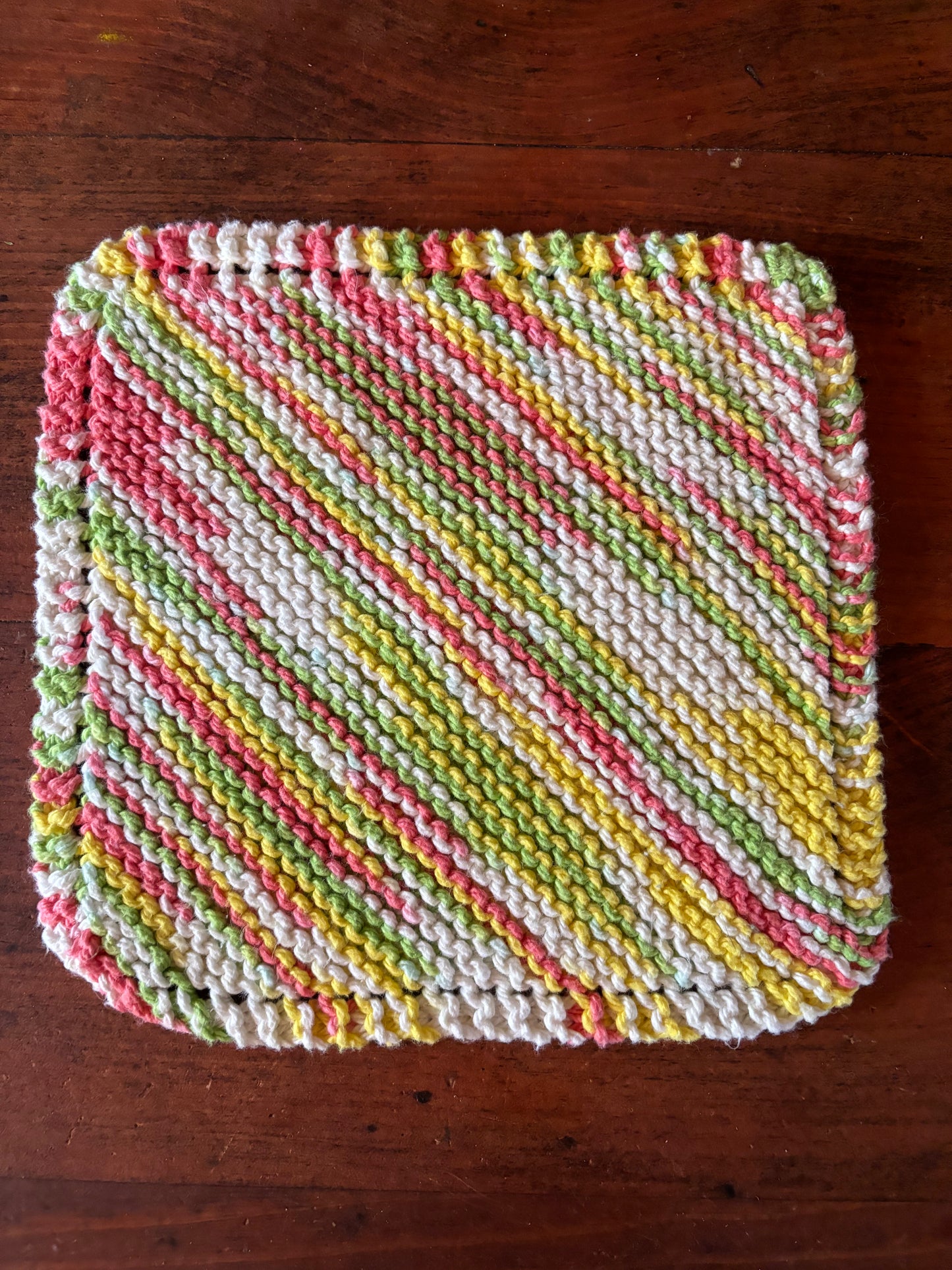 Simple Knit Dishcloth/Washcloth 100% Cotton Pink, green, yellow and white