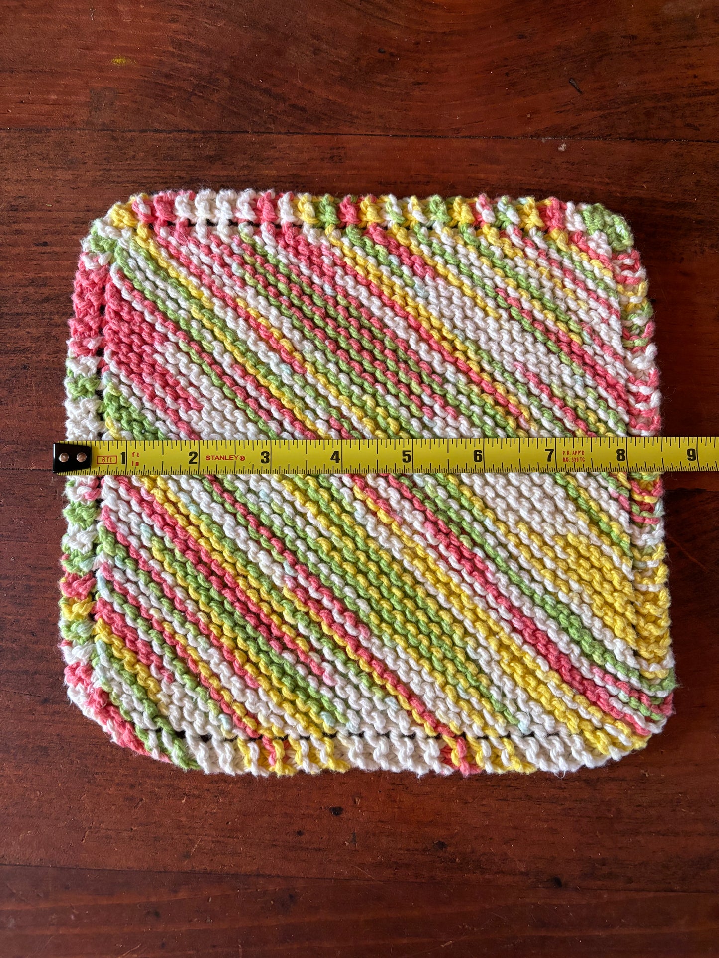 Simple Knit Dishcloth/Washcloth 100% Cotton Pink, green, yellow and white