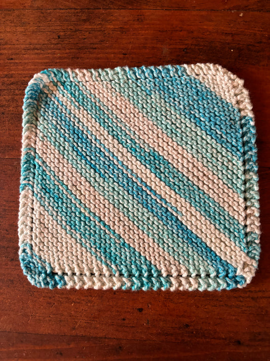 Simple Knit Dishcloth/Washcloth 100% Cotton Blue Stripes