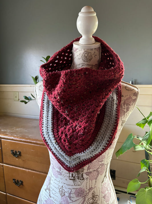 Crochet Cowl Granny Stitch Maroon and Silver Fleck