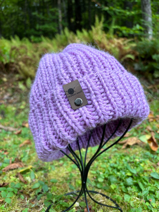 Knit Wool Beanie Lilac Punch (baby alpaca and merino blend)