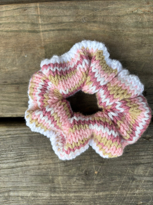 Knit Scrunchie Rosewood and White